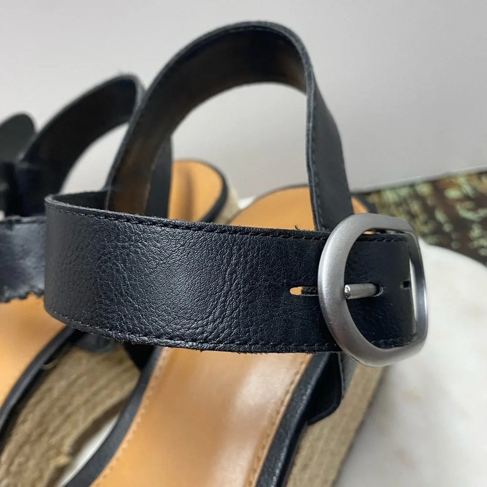 a.n.a Emily Black GenZ Wedge Sandals Espadrilles Platform Leather Size 11